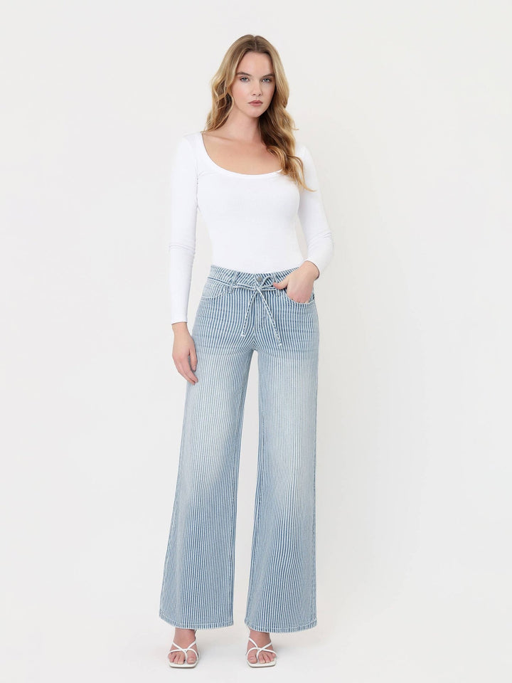 High Rise Tie Striped Wide Leg - Hello Beautiful Boutique