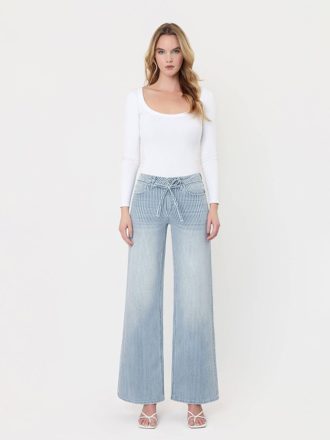 High Rise Tie Striped Wide Leg - Hello Beautiful Boutique