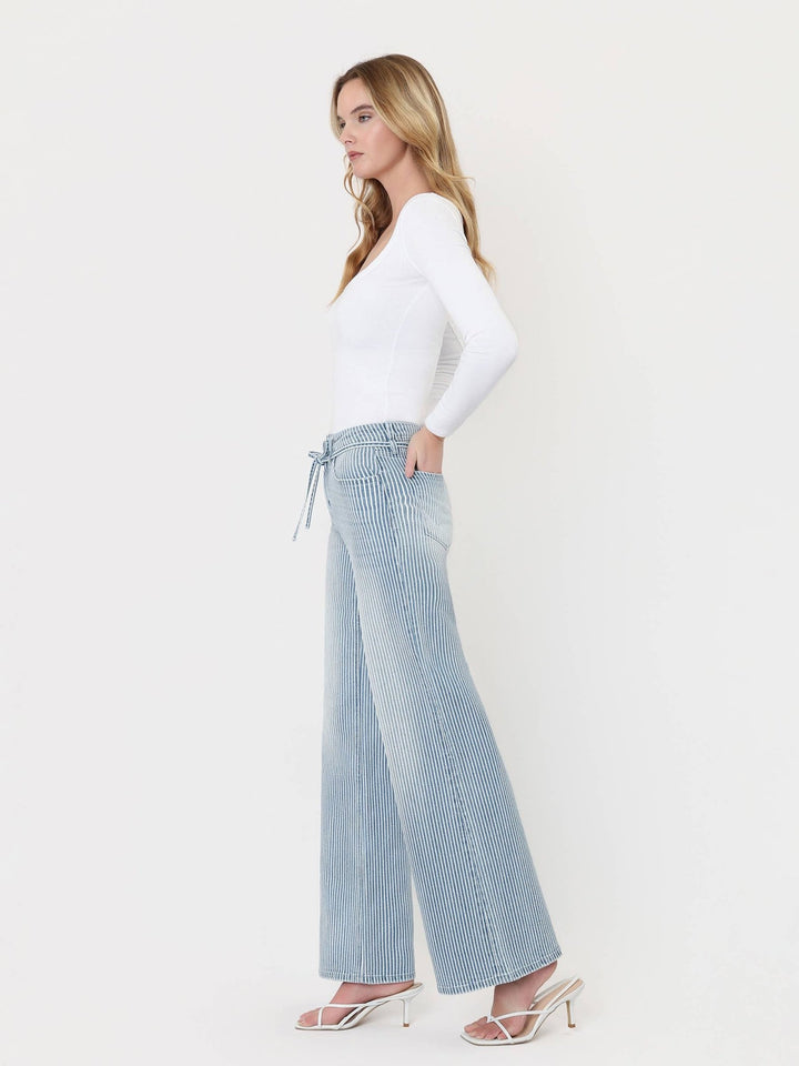 High Rise Tie Striped Wide Leg - Hello Beautiful Boutique