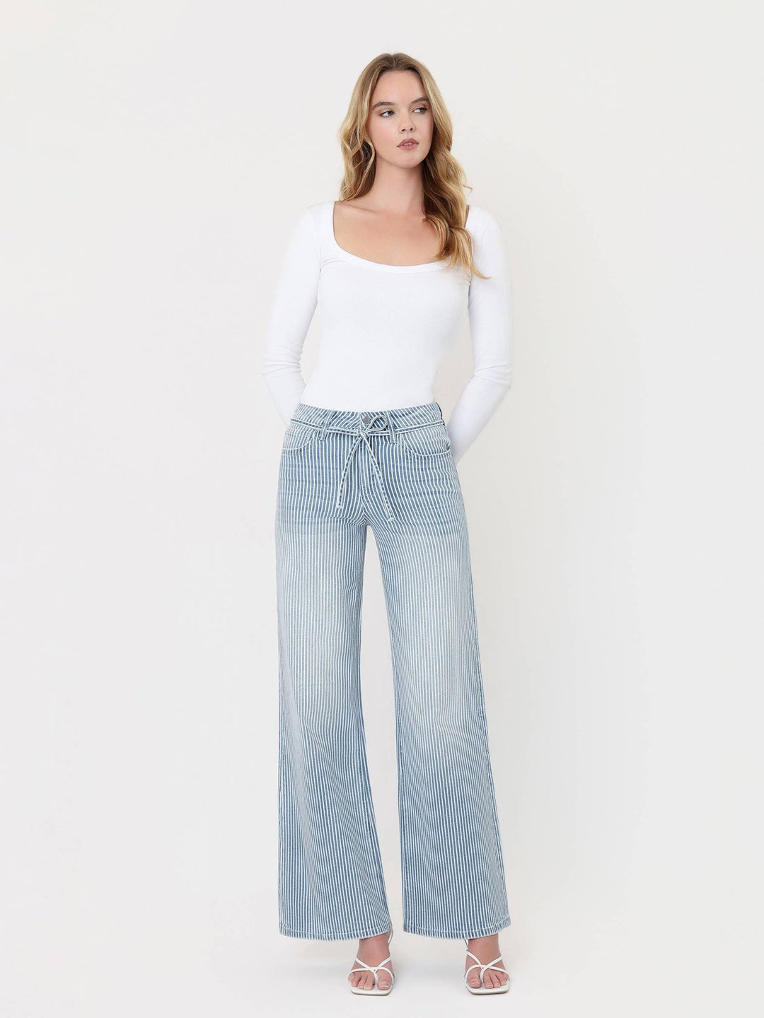 High Rise Tie Striped Wide Leg - Hello Beautiful Boutique