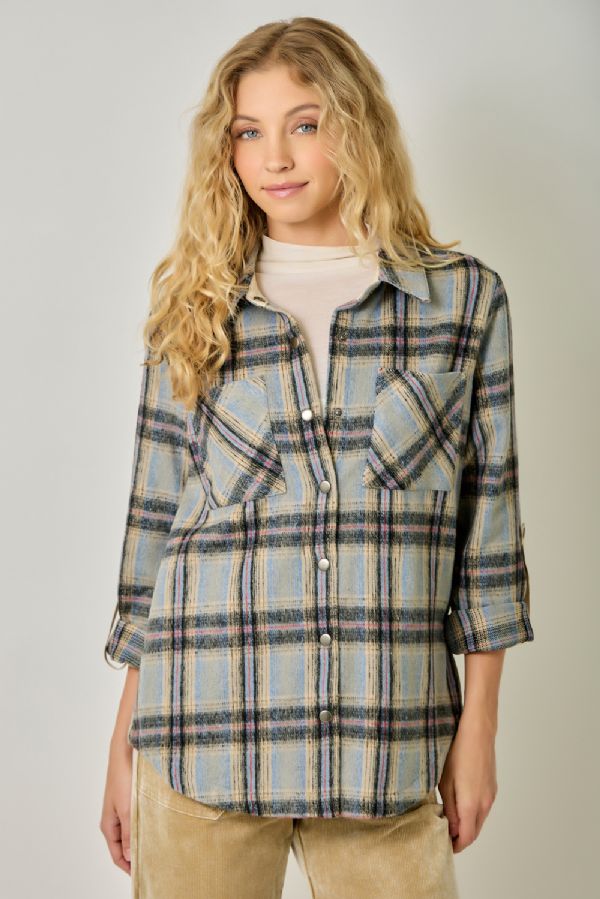 Plush Plaid Shirt Jacket