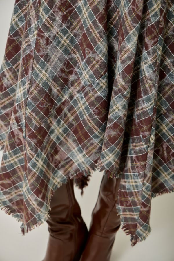 Asymmetrical Frayed Hem Plaid Skirt