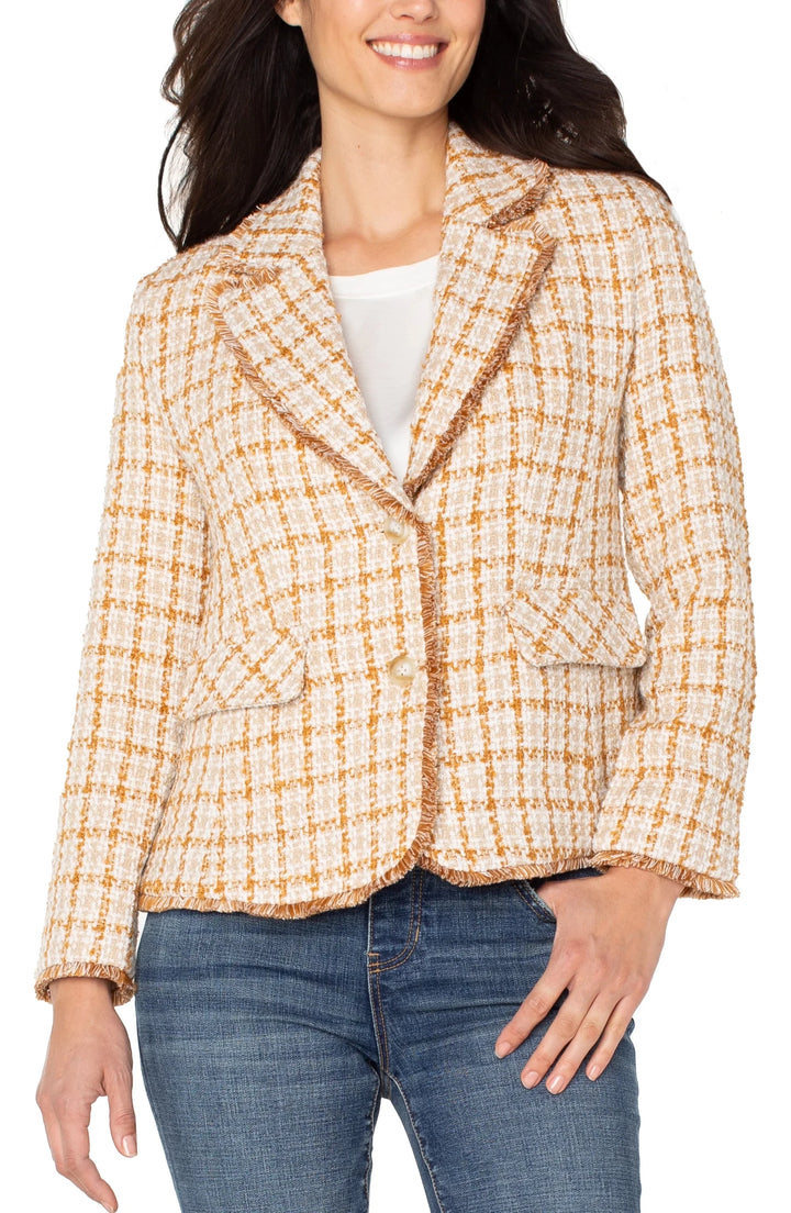 Liverpool Blazer with Fray Edges – Gold Khaki Plaid - Hello Beautiful Boutique