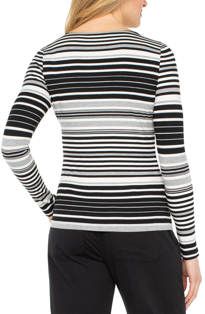 Liverpool Los Angeles Black &amp; White Variegated Boat Neck Top - Hello Beautiful Boutique