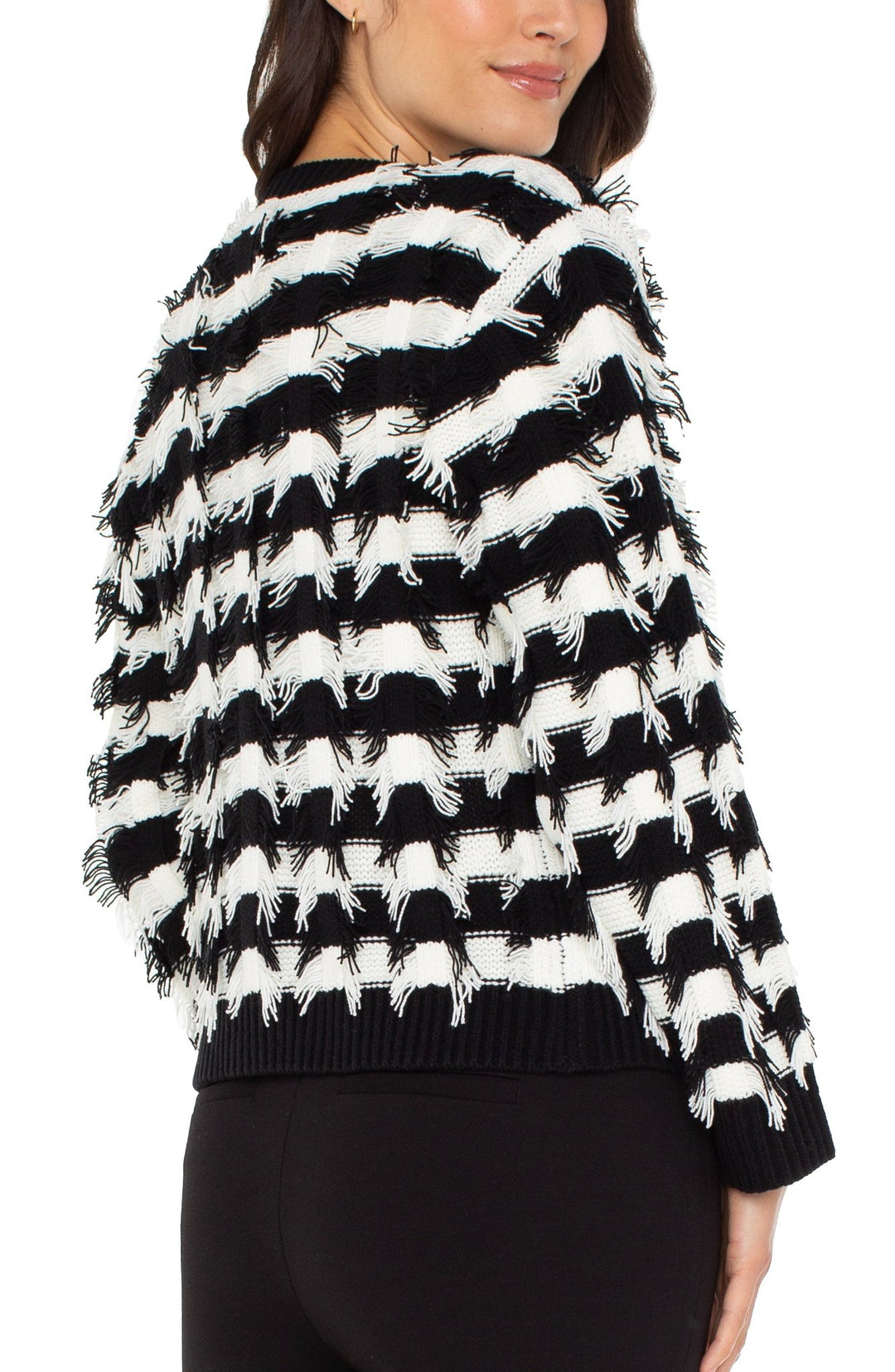 Long Sleeve Fringe Striped Cardigan Sweater - Hello Beautiful Boutique