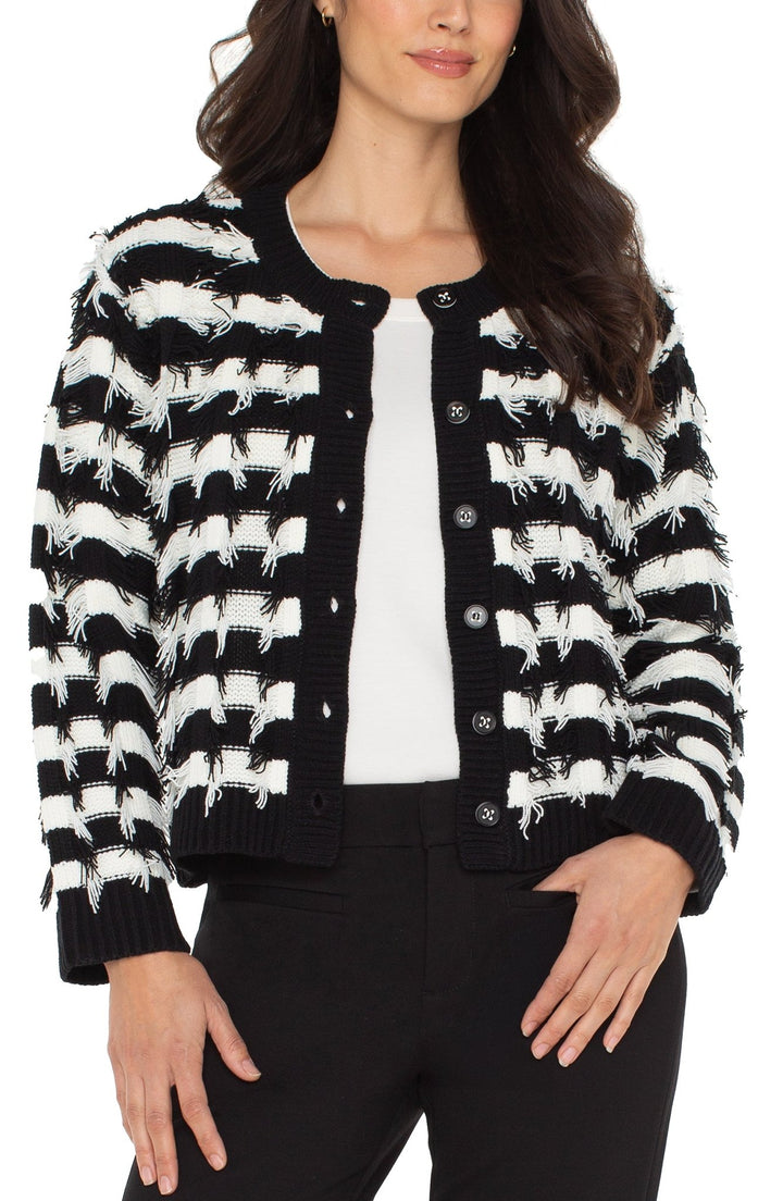 Long Sleeve Fringe Striped Cardigan Sweater - Hello Beautiful Boutique