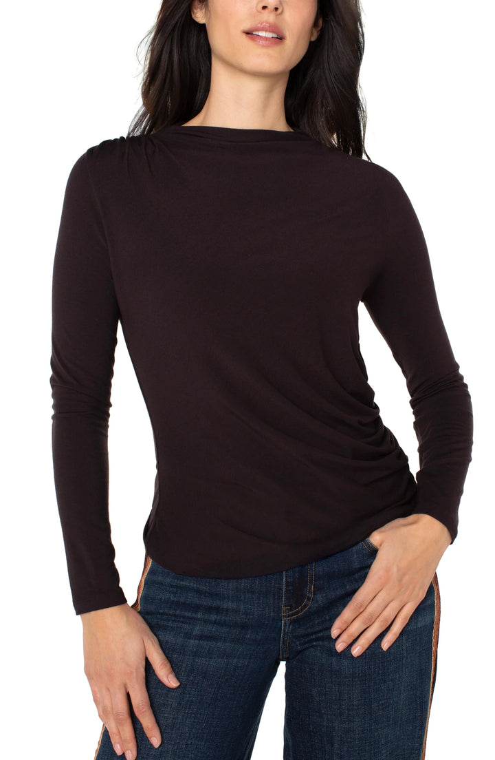 Long Sleeve Top w/ Shirred Side - Hello Beautiful Boutique