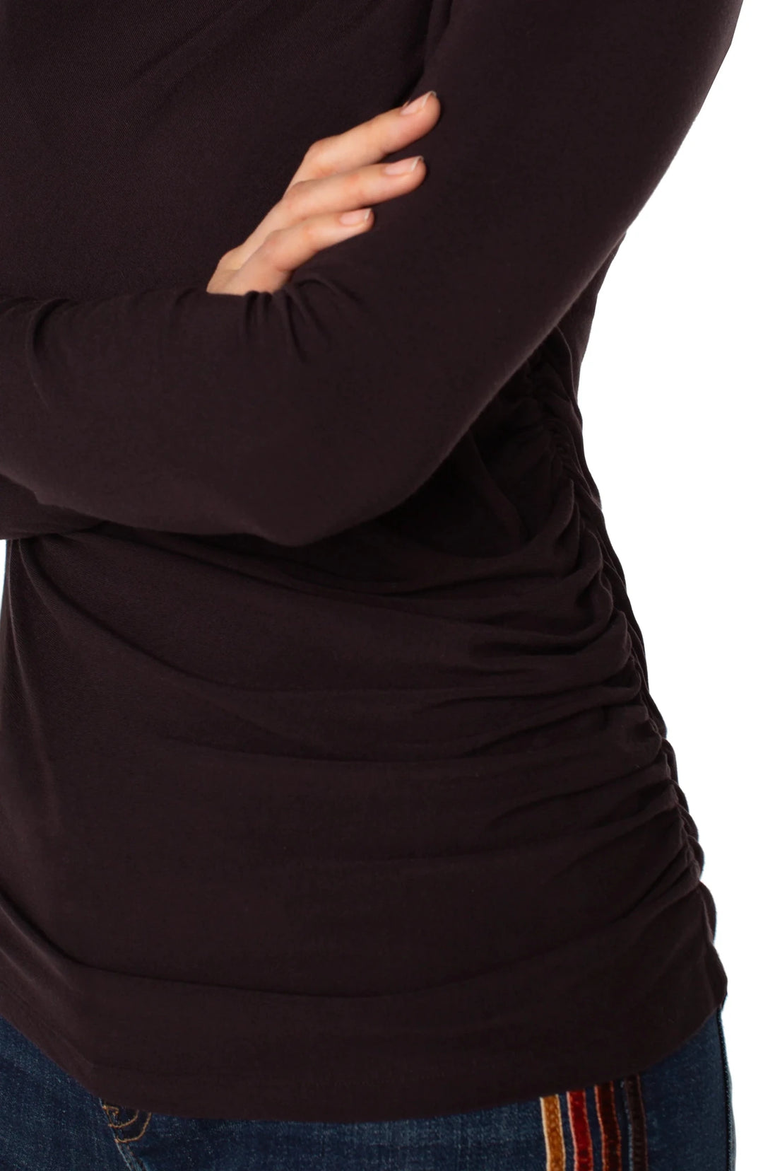 Long Sleeve Top w/ Shirred Side - Hello Beautiful Boutique