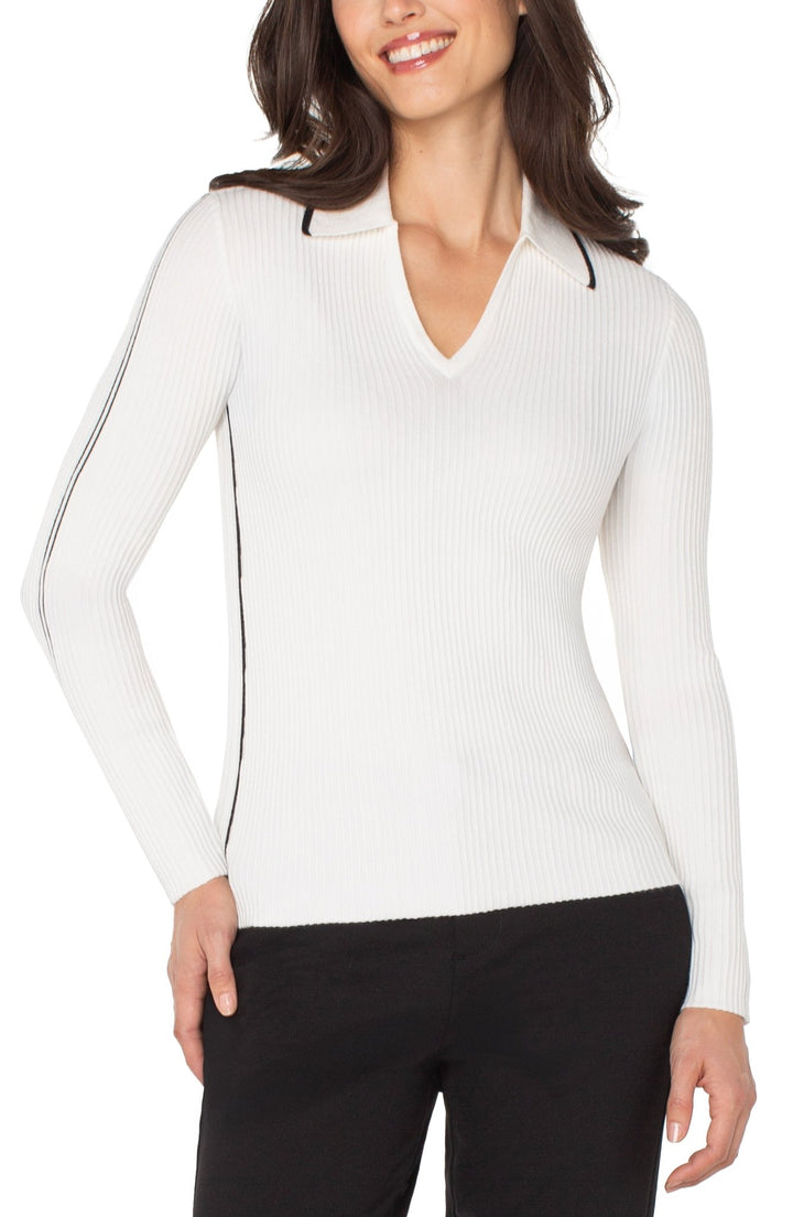 Long Sleeve V - Neck Collared Sweater - Hello Beautiful Boutique