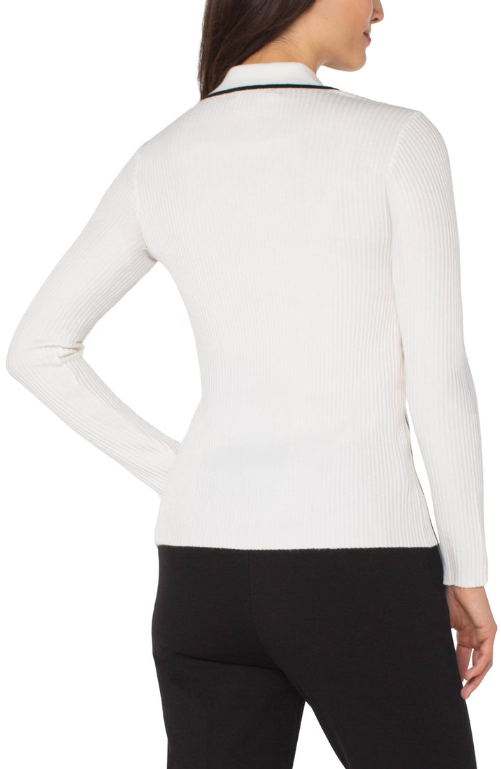 Long Sleeve V - Neck Collared Sweater - Hello Beautiful Boutique
