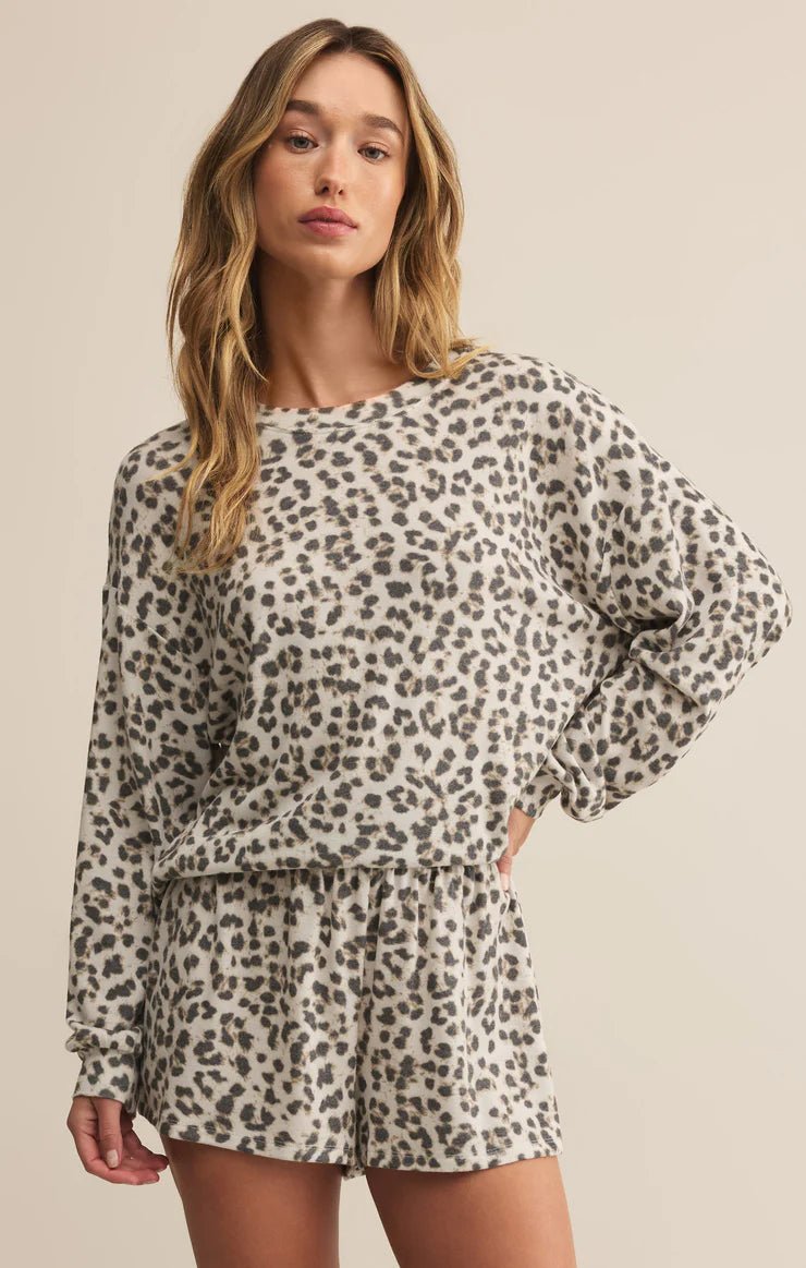 Luxe Leopard Long Sleeve Top – Brushed Knit Crewneck - Hello Beautiful Boutique