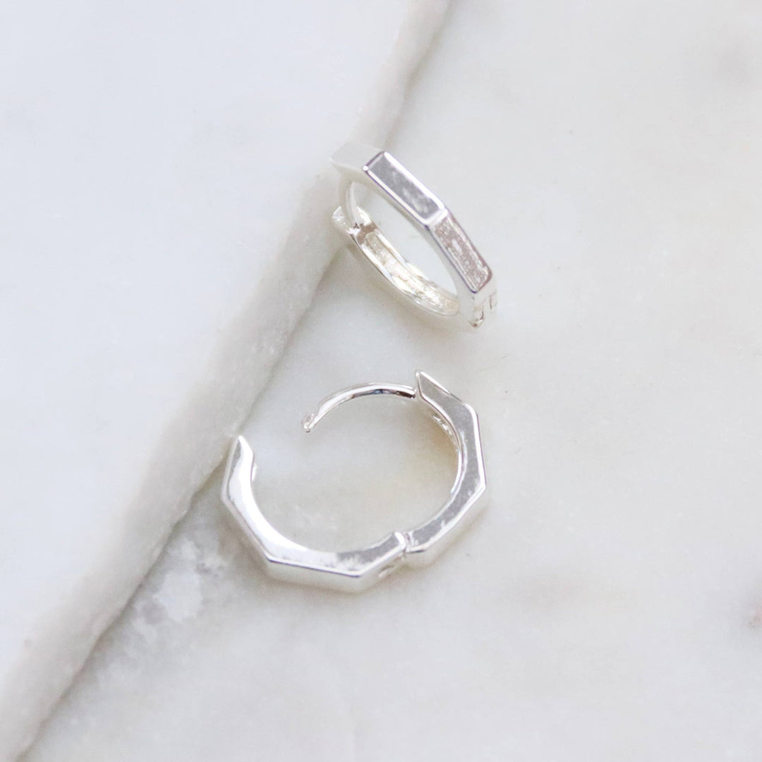 Mesa Blue - Hexagon Huggie Hoop Earrings: Gold - Hello Beautiful Boutique