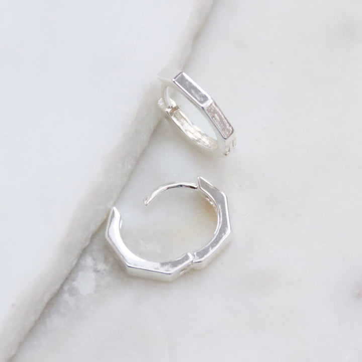 Mesa Blue - Hexagon Huggie Hoop Earrings: Gold - Hello Beautiful Boutique