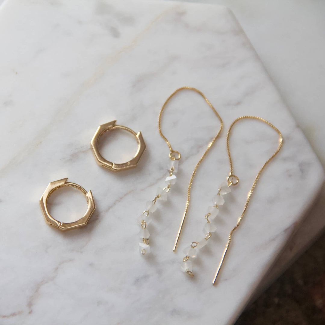 Mesa Blue - Hexagon Huggie Hoop Earrings: Gold - Hello Beautiful Boutique