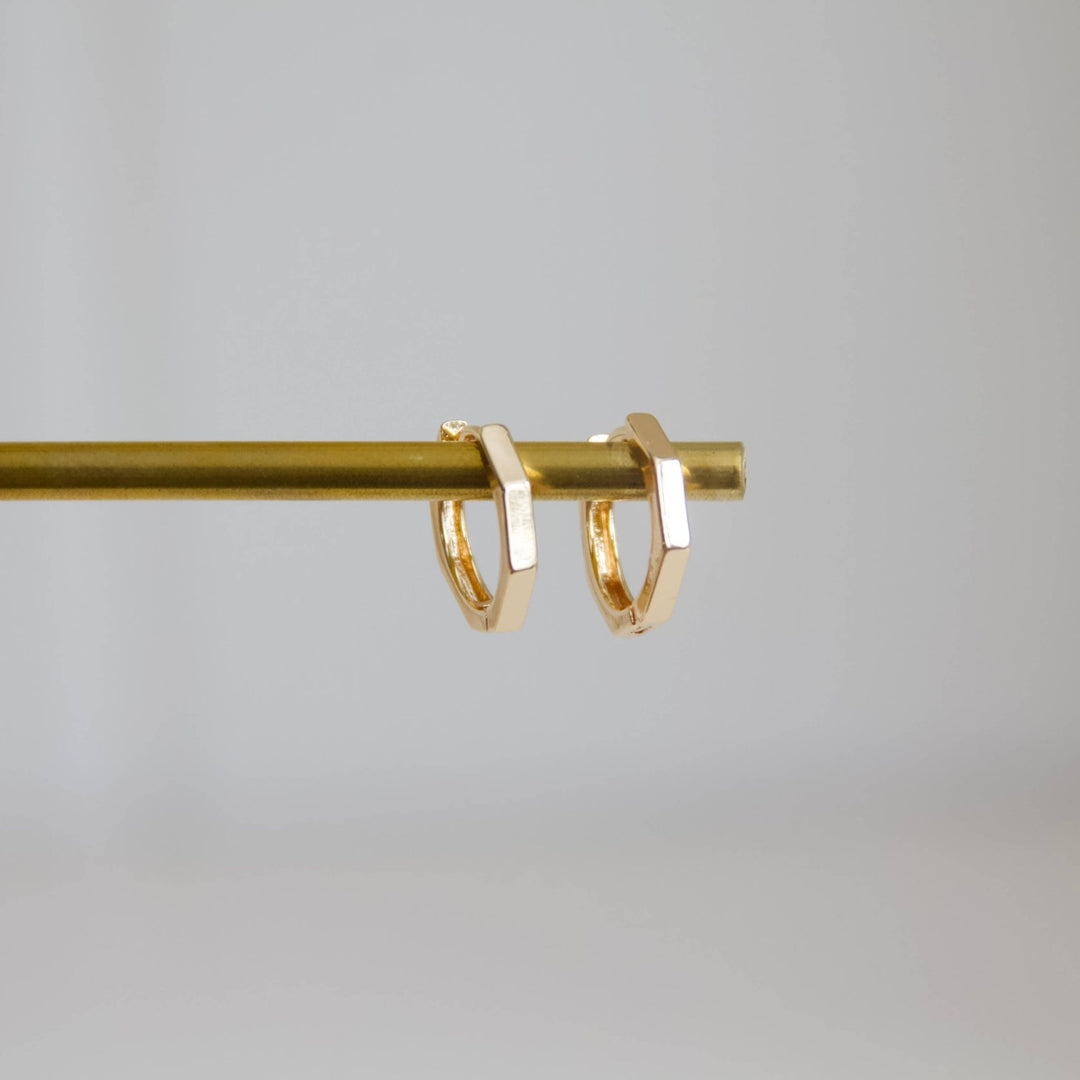Mesa Blue - Hexagon Huggie Hoop Earrings: Gold - Hello Beautiful Boutique