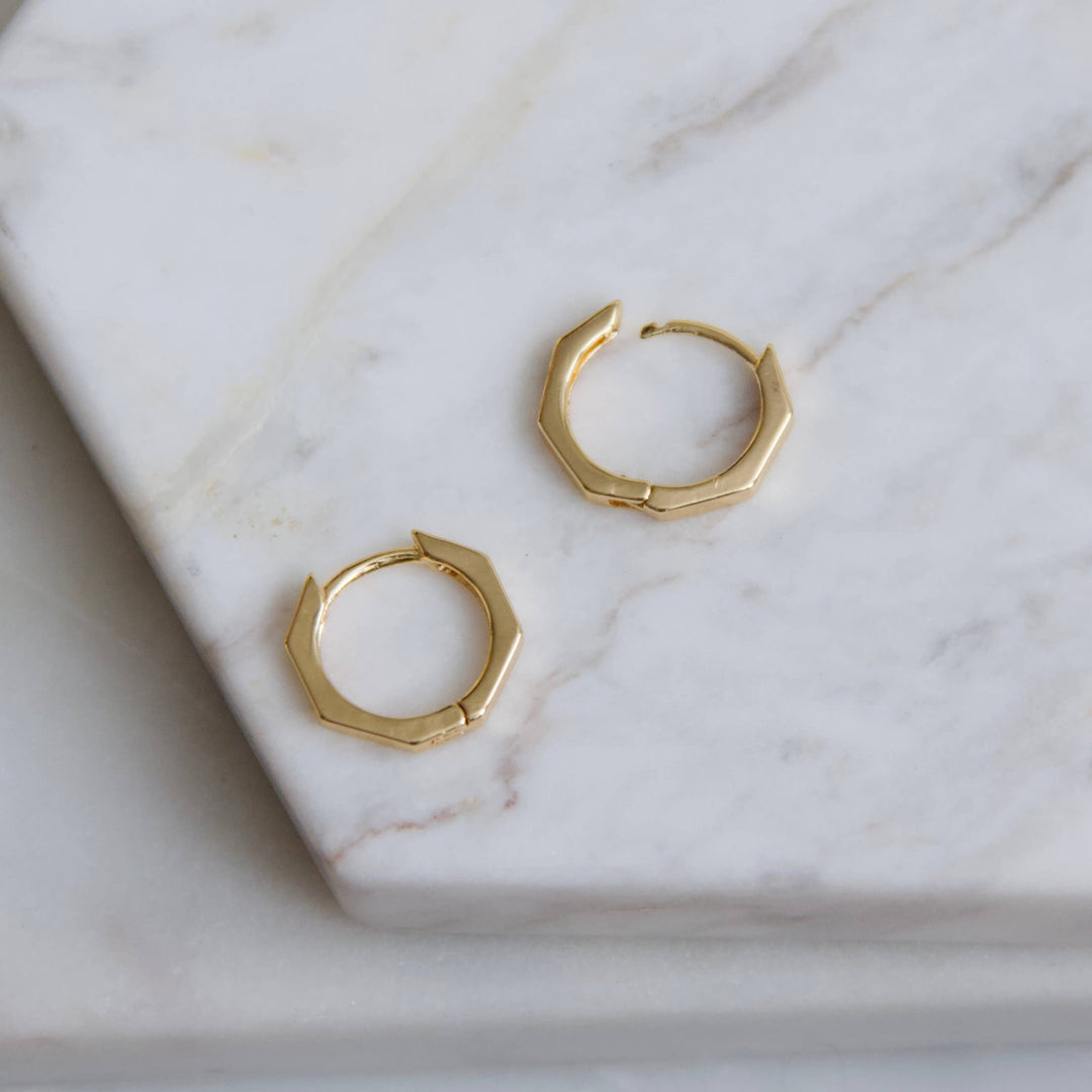 Mesa Blue - Hexagon Huggie Hoop Earrings: Gold - Hello Beautiful Boutique
