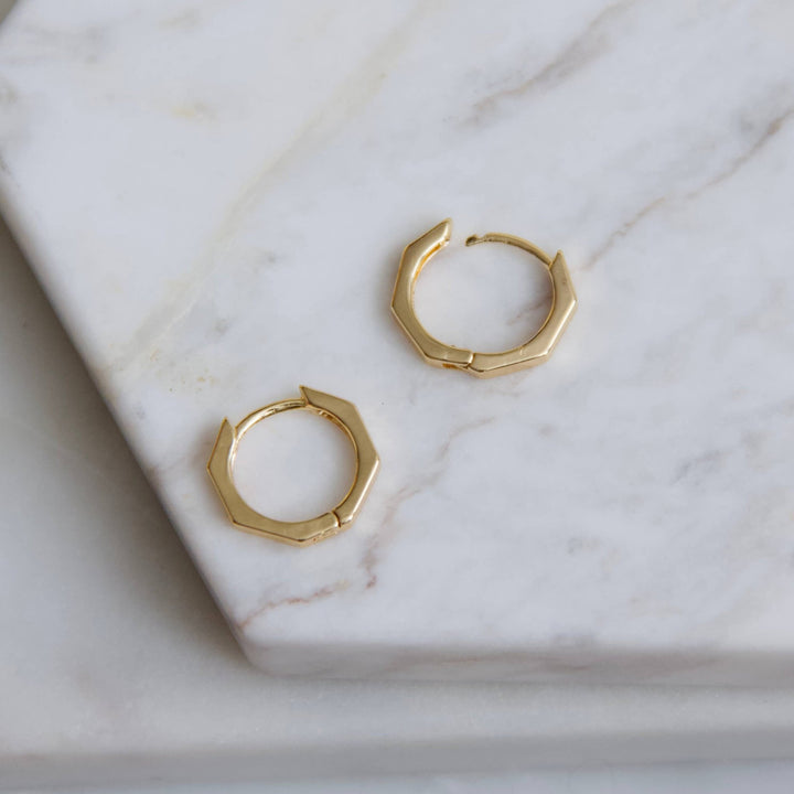 Mesa Blue - Hexagon Huggie Hoop Earrings: Gold - Hello Beautiful Boutique
