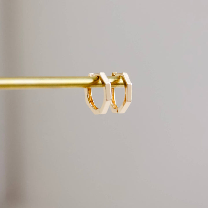 Mesa Blue - Hexagon Huggie Hoop Earrings: Gold - Hello Beautiful Boutique