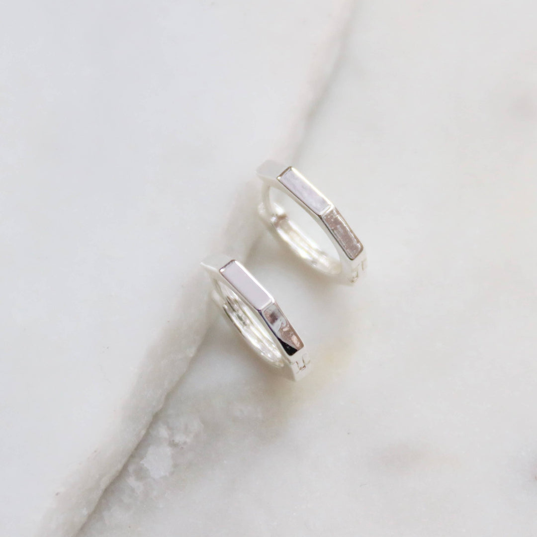 Mesa Blue - Hexagon Huggie Hoop Earrings: Gold - Hello Beautiful Boutique