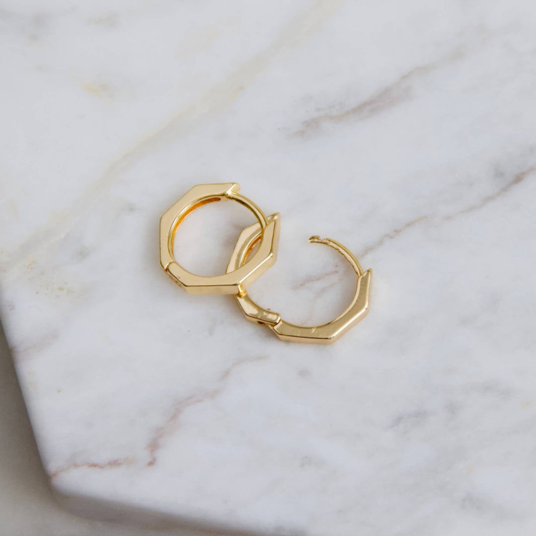 Mesa Blue - Hexagon Huggie Hoop Earrings: Gold - Hello Beautiful Boutique