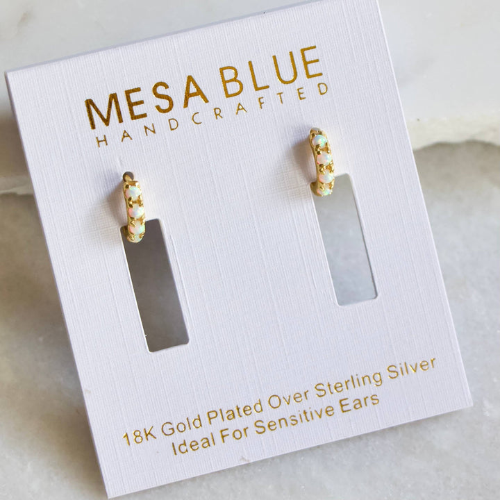 Mesa Blue - Opal Huggie Hoop Earrings - 6mm - Hypoallergenic - Hello Beautiful Boutique