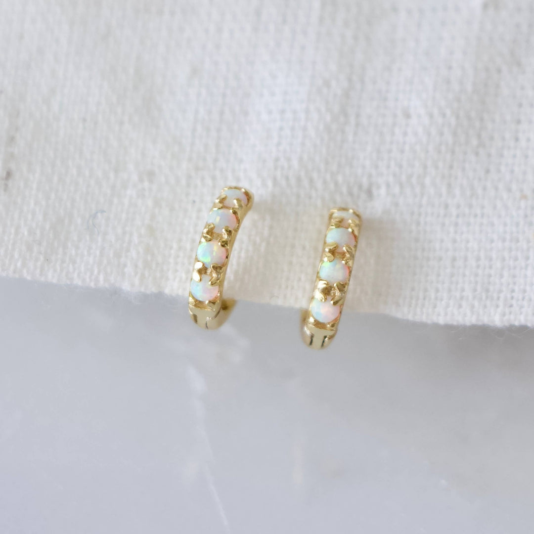 Mesa Blue - Opal Huggie Hoop Earrings - 6mm - Hypoallergenic - Hello Beautiful Boutique