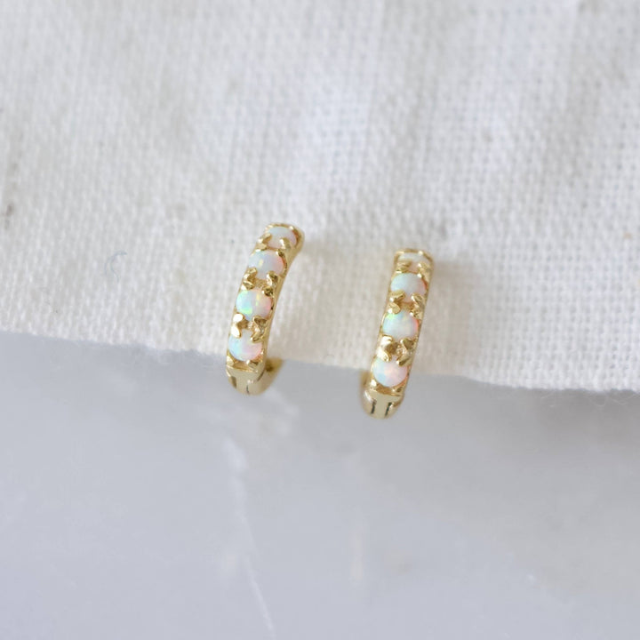Mesa Blue - Opal Huggie Hoop Earrings - 6mm - Hypoallergenic - Hello Beautiful Boutique