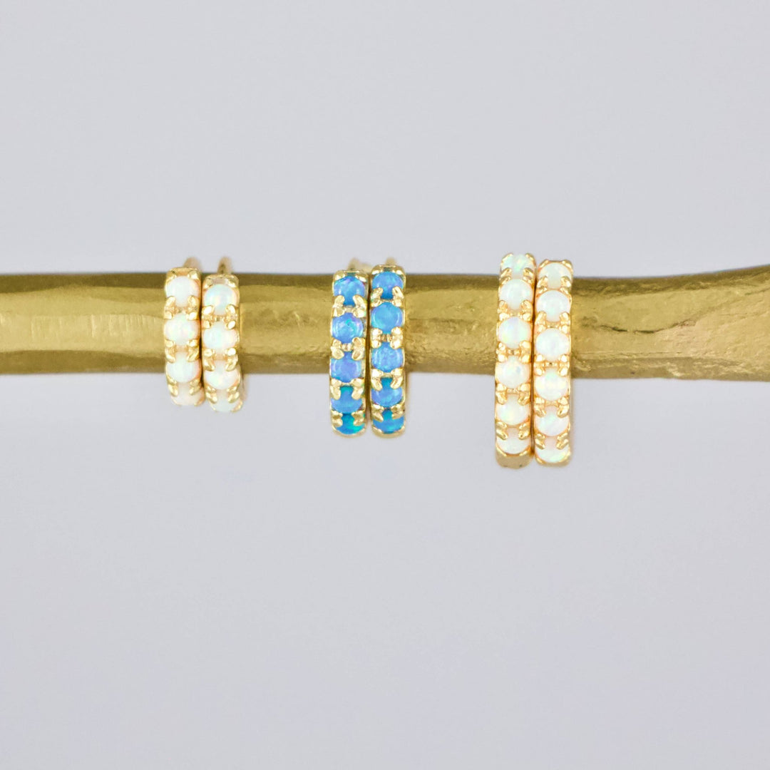 Mesa Blue - Opal Huggie Hoop Earrings - 6mm - Hypoallergenic - Hello Beautiful Boutique