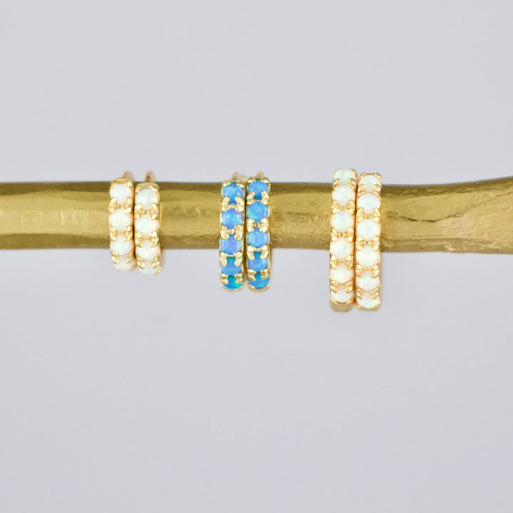 Mesa Blue - Opal Huggie Hoop Earrings - 6mm - Hypoallergenic - Hello Beautiful Boutique