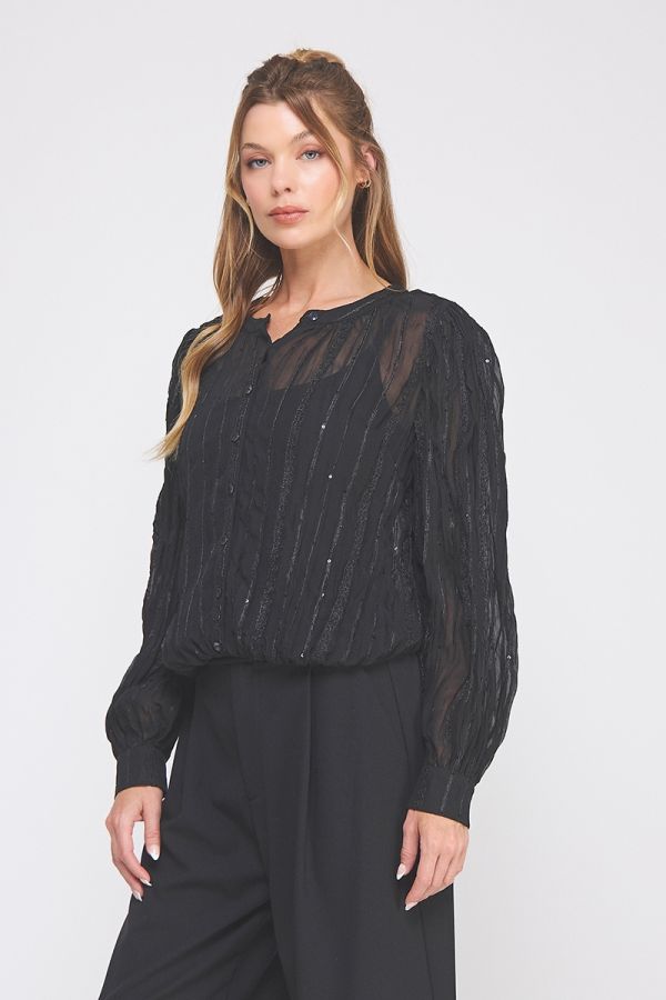 Midnight Sparkle Embroidered Blouse - Hello Beautiful Boutique