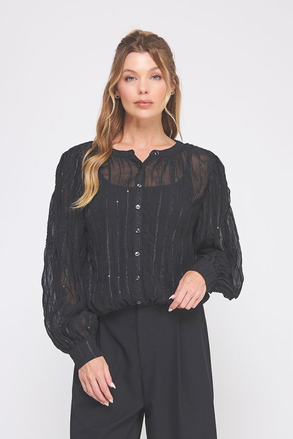 Midnight Sparkle Embroidered Blouse - Hello Beautiful Boutique