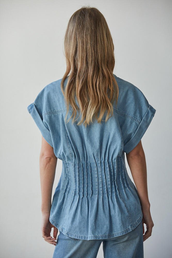 Monoco Peplum Denim Top - Hello Beautiful Boutique