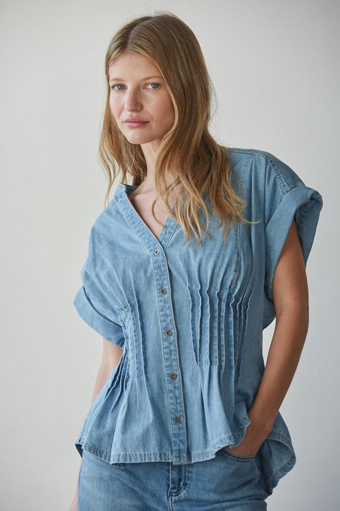 Monoco Peplum Denim Top - Hello Beautiful Boutique