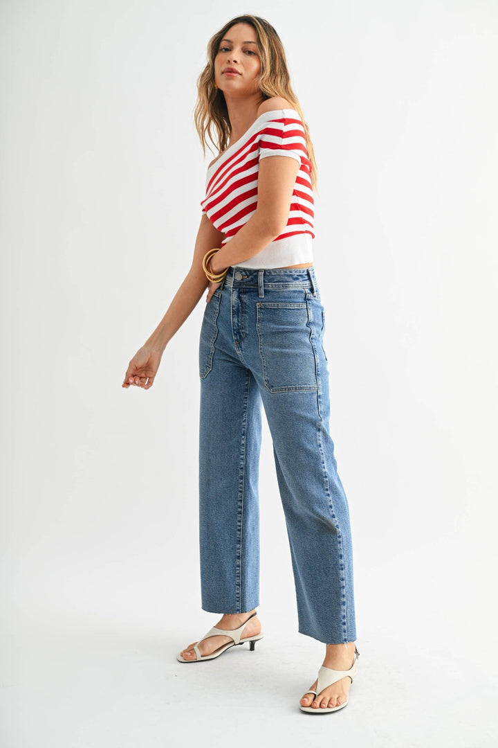 Nautical High Rise Wide Leg Denim | Just Black Denim - Hello Beautiful Boutique