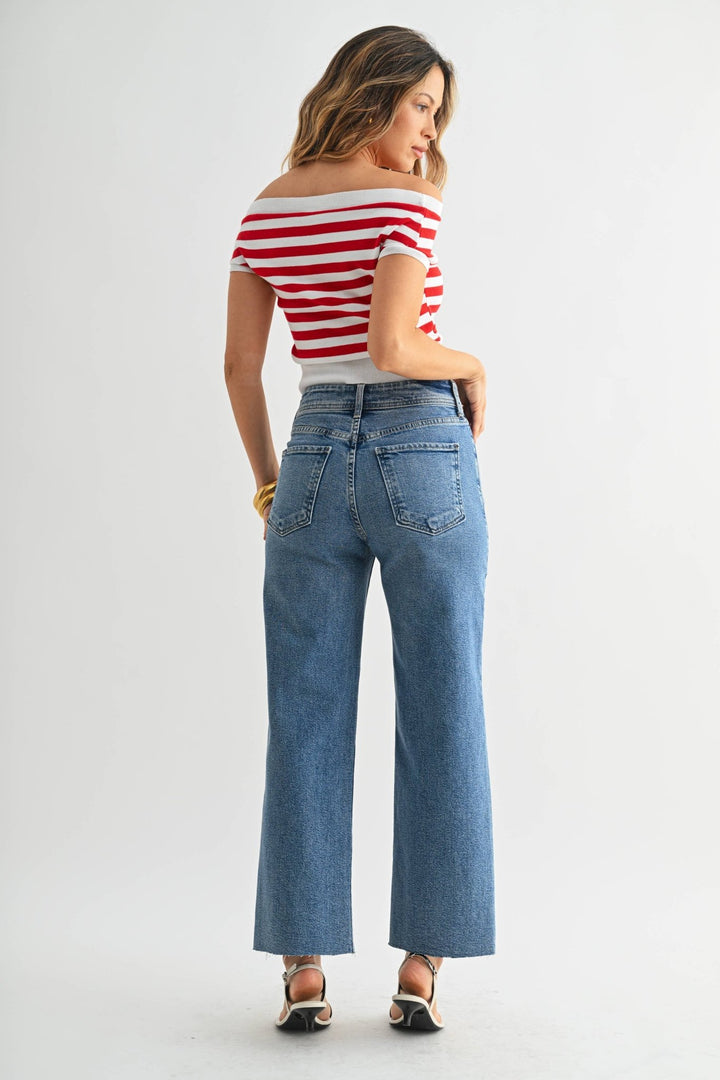 Nautical High Rise Wide Leg Denim | Just Black Denim - Hello Beautiful Boutique
