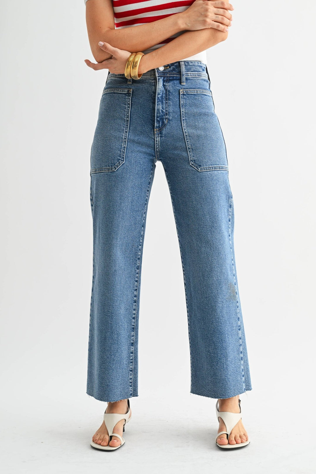 Nautical High Rise Wide Leg Denim | Just Black Denim - Hello Beautiful Boutique