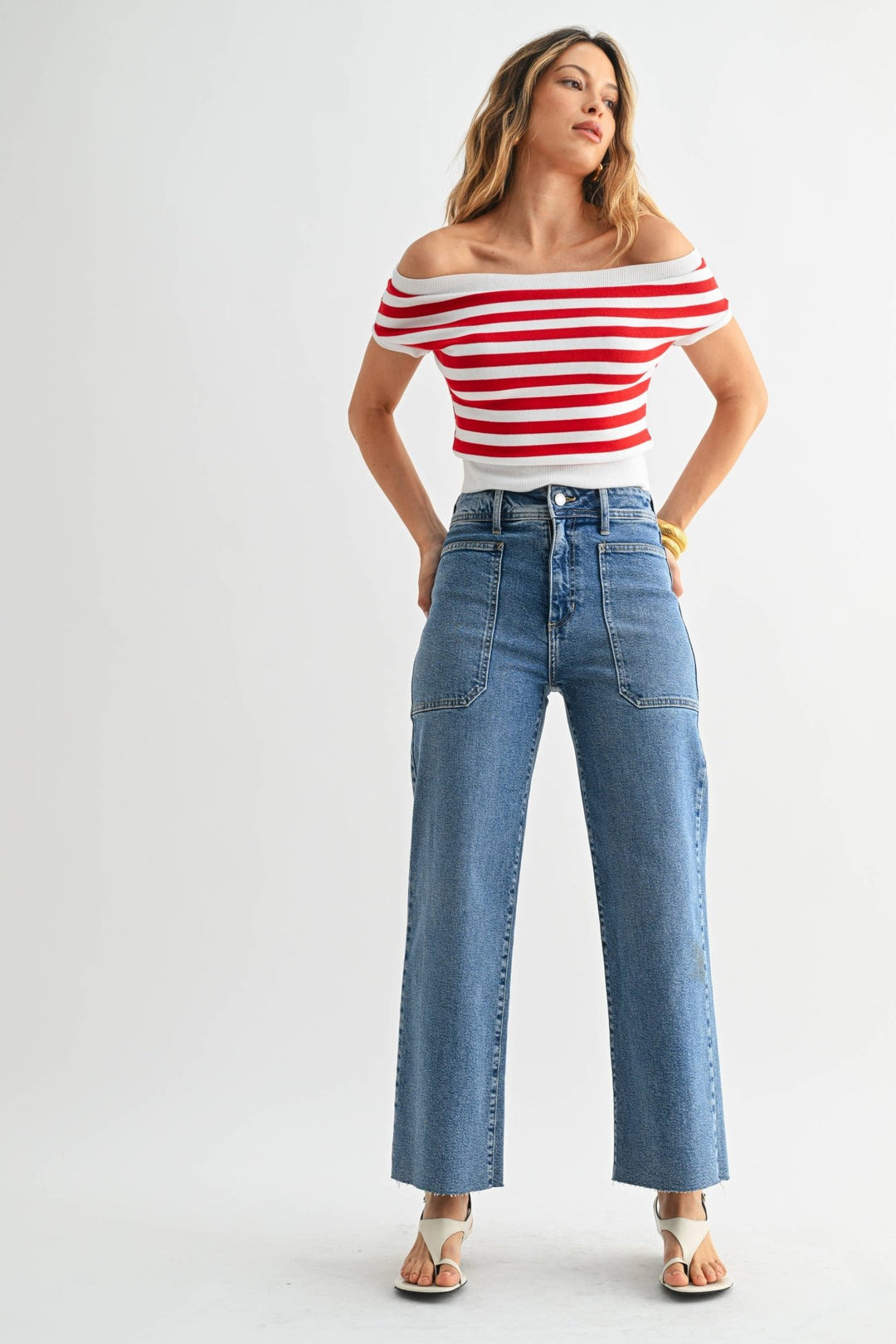 Nautical High Rise Wide Leg Denim | Just Black Denim - Hello Beautiful Boutique