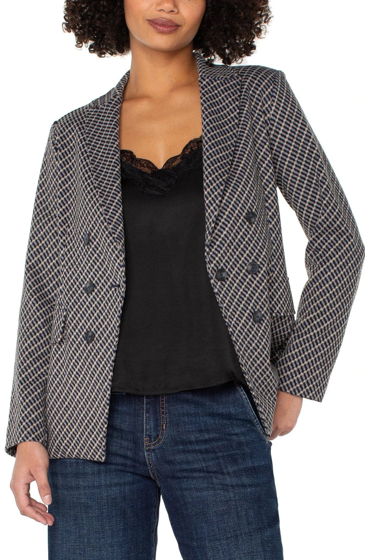 Navy/Toffee modern Check Double Breasted Blazer - Hello Beautiful Boutique