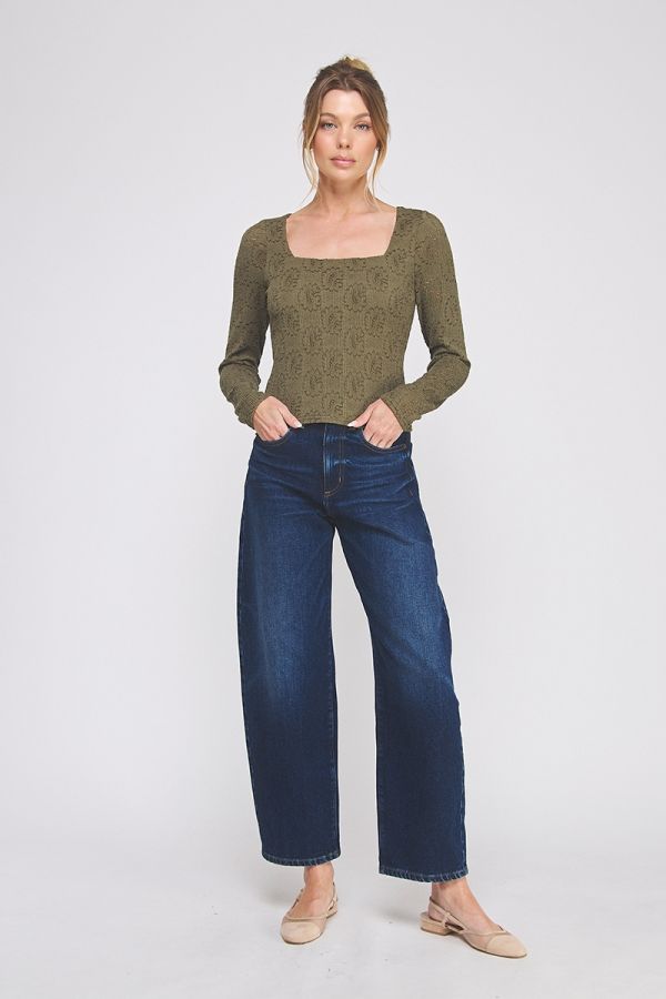 Olive Bloom Lace Knit Top - Hello Beautiful Boutique