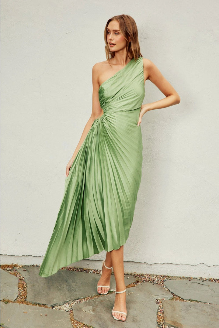 Olympia Asymmetrical Pleated Maxi Dress - Hello Beautiful Boutique
