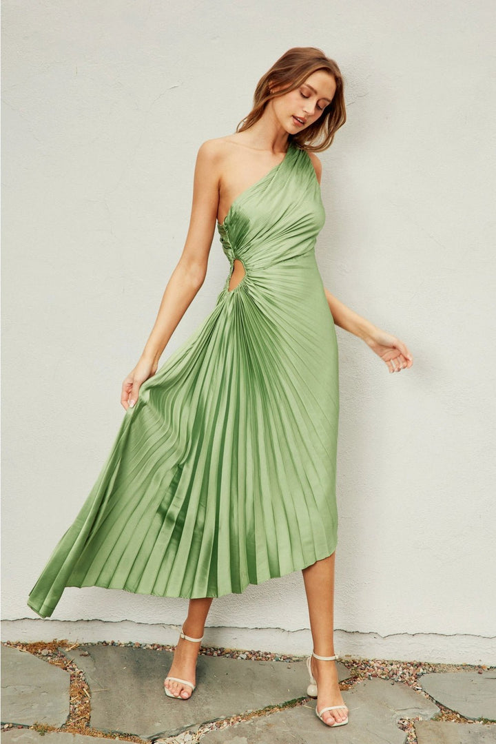 Olympia Asymmetrical Pleated Maxi Dress - Hello Beautiful Boutique