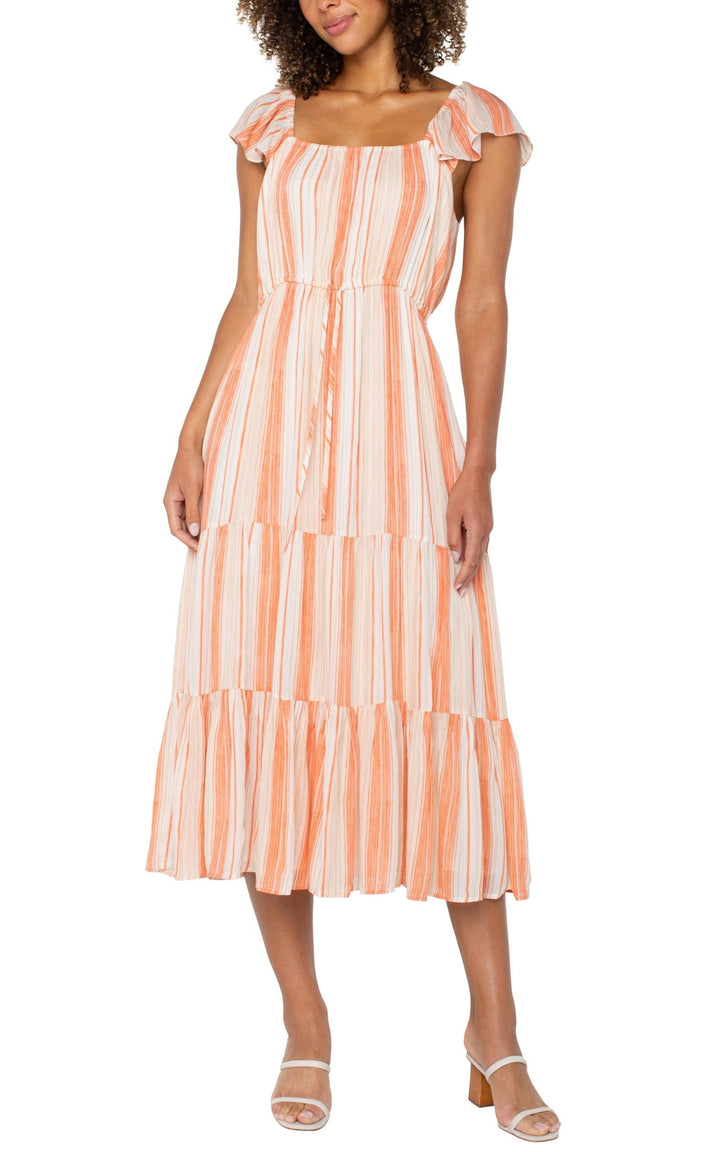 Orange/Tan Stripe Flutter Sleeve Maxi Dress by Liverpool Los Angeles - Hello Beautiful Boutique