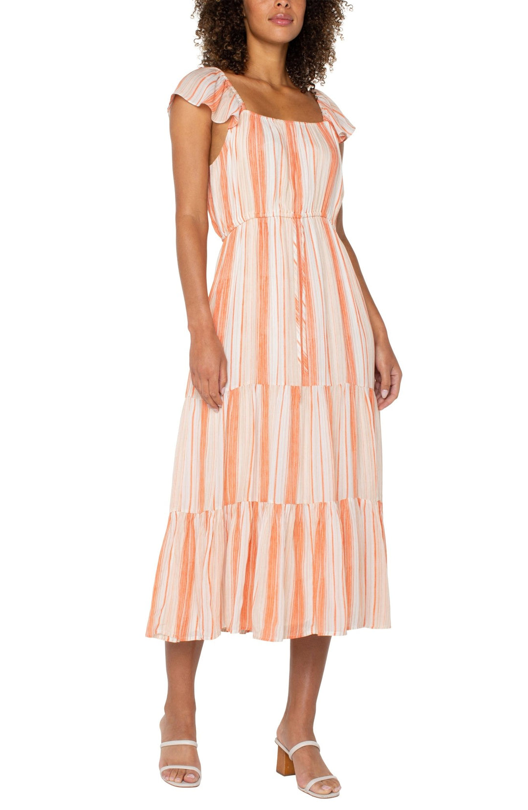 Orange/Tan Stripe Flutter Sleeve Maxi Dress by Liverpool Los Angeles - Hello Beautiful Boutique