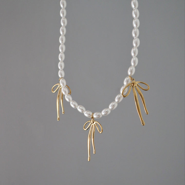 Pearl Bliss Bow Necklace - Hello Beautiful Boutique