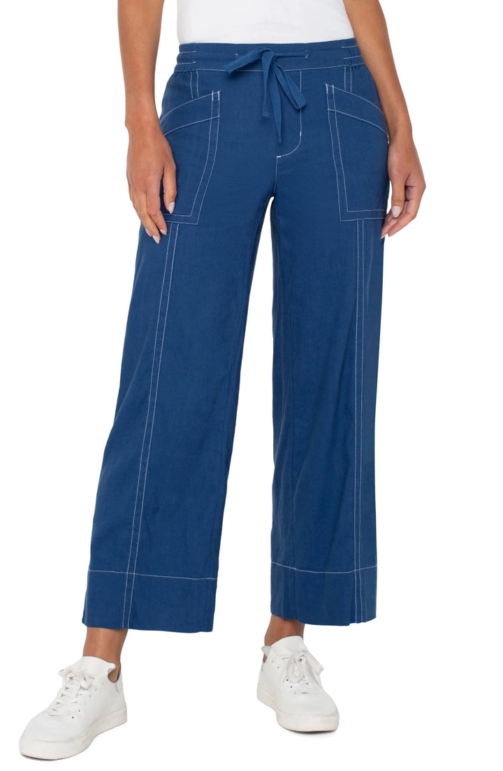 Pull on Wide Leg Pant with white Stitching - Hello Beautiful Boutique