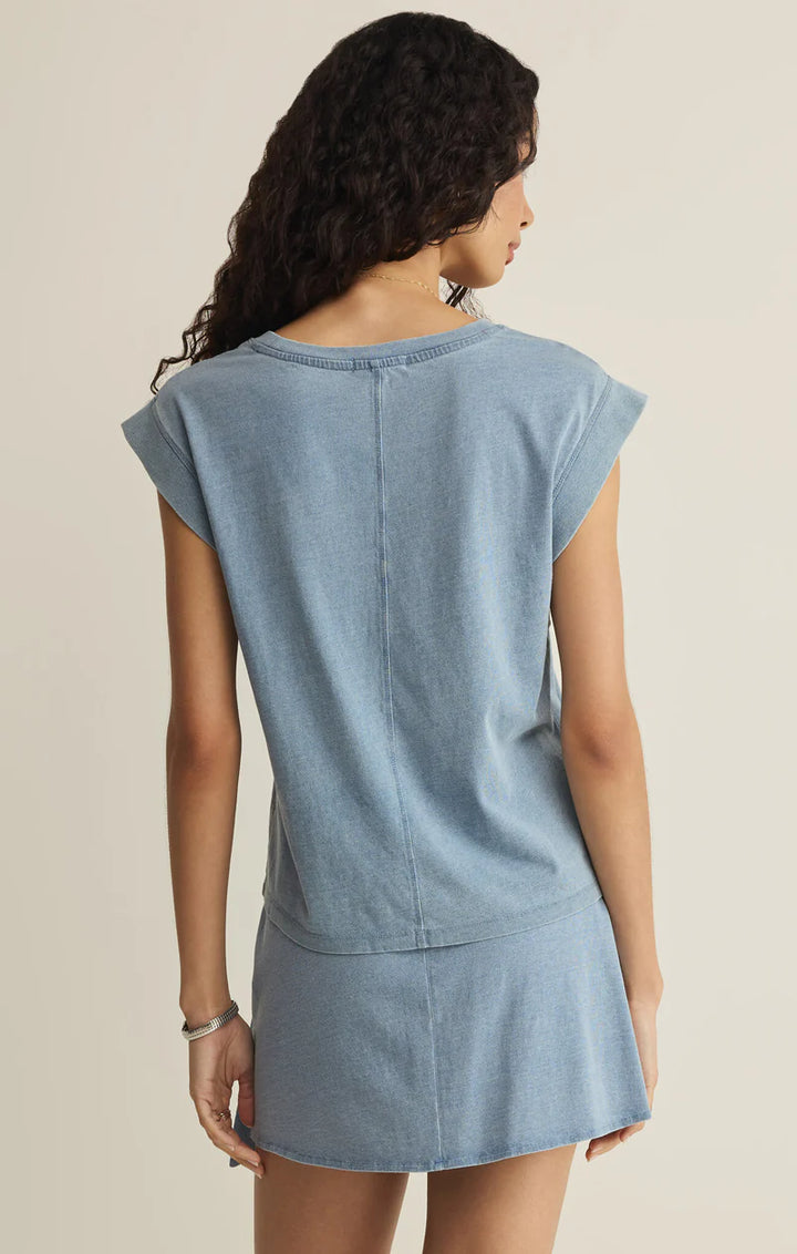 Camino Jersey Denim Top- Ocean Air Indigo