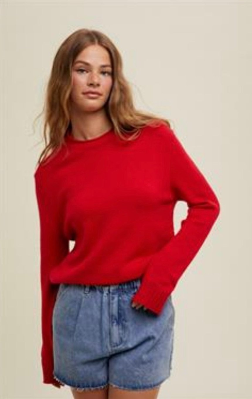 Red Brushed Sweater - Hello Beautiful Boutique