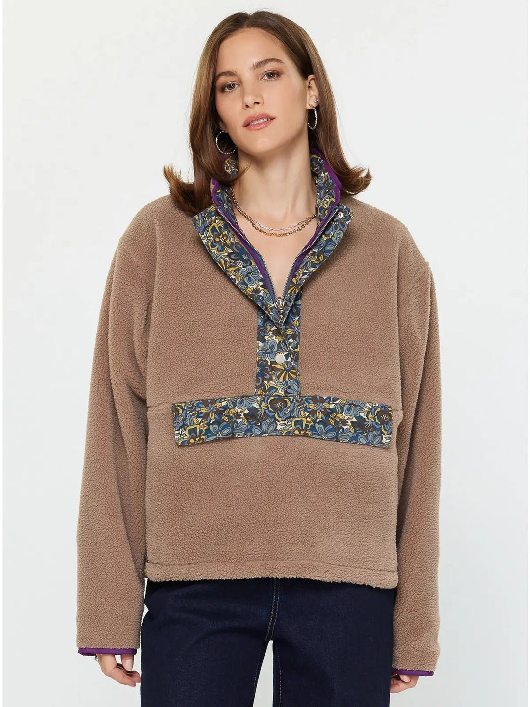 Reversible Floral Sherpa Pullover - Hello Beautiful Boutique