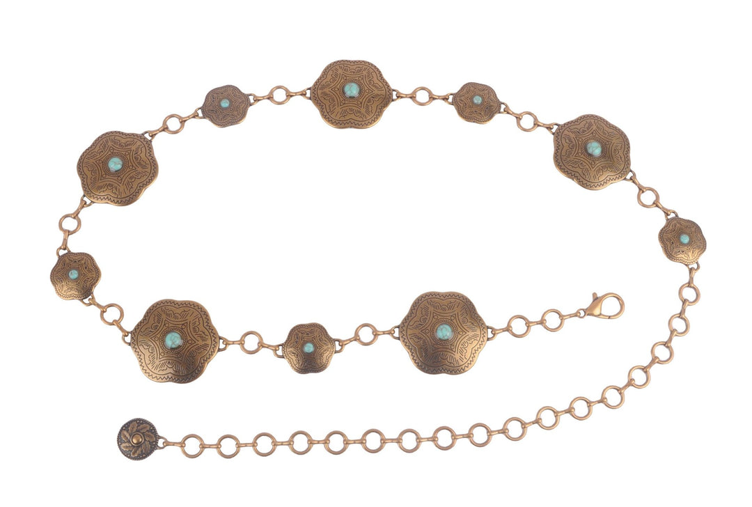 Rounded Trapezoid Concho Chain Belt: Silver - Hello Beautiful Boutique