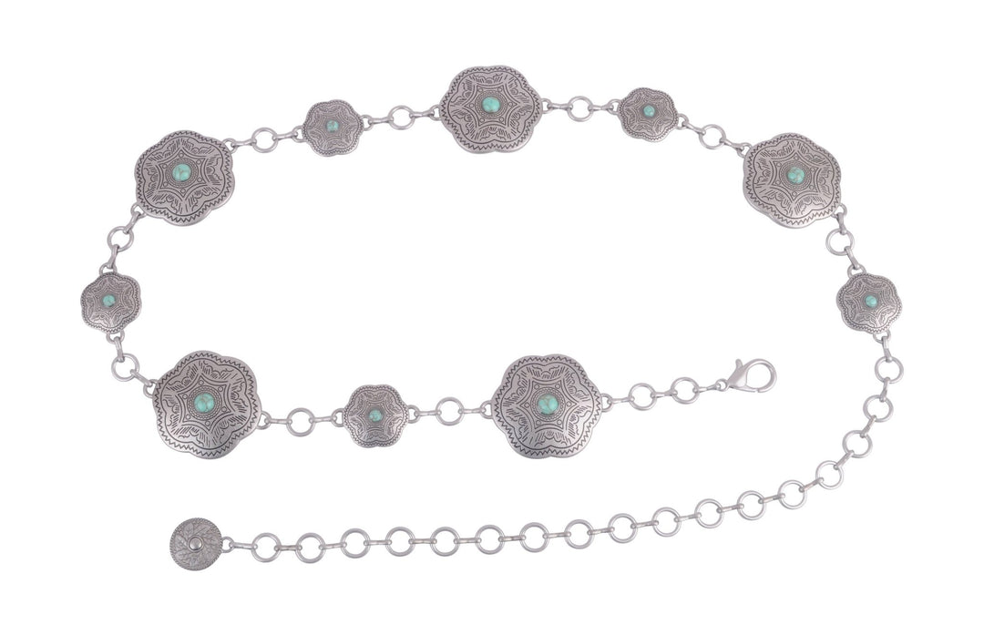 Rounded Trapezoid Concho Chain Belt: Silver - Hello Beautiful Boutique